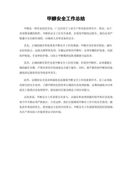 甲醇安全工作总结