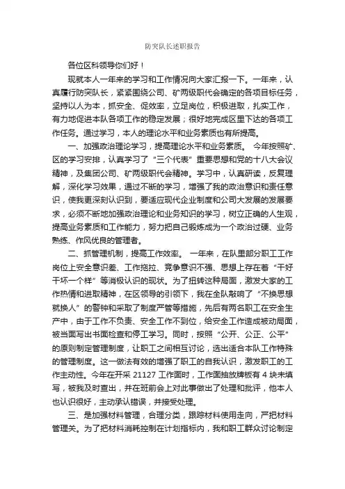 防突队长述职报告_述职报告_