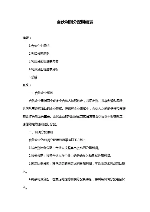 合伙利润分配明细表