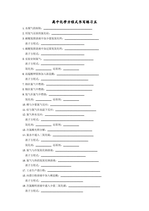 高中化学方程式书写练习五六