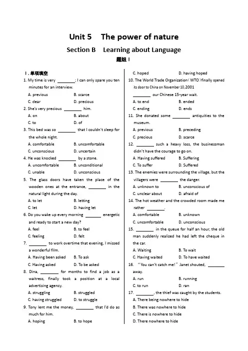 人教版高中英语选修六-Unit5ThepowerofnatureLearningaboutLanguage同步练测(,含答案解析)
