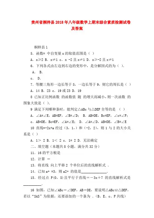 【八年级数学试题】贵州省桐梓县2018年八年级数学上期末综合素质检测试卷及答案