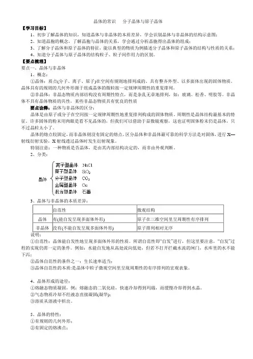 2017-2018学年度高二化学《晶体的常识   分子晶体与原子晶体》知识点总结+典例解析