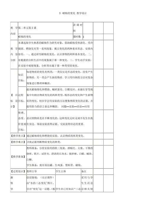 小学科学青岛版(六三)六年级上册第二单元物质的变化5蜡烛的变化