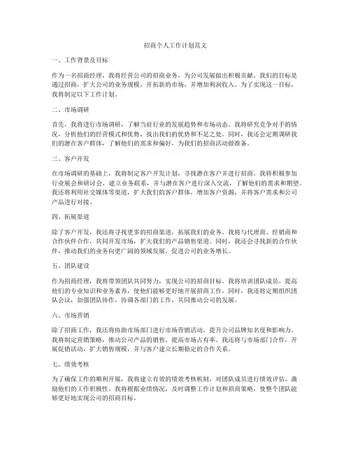 招商个人工作计划范文