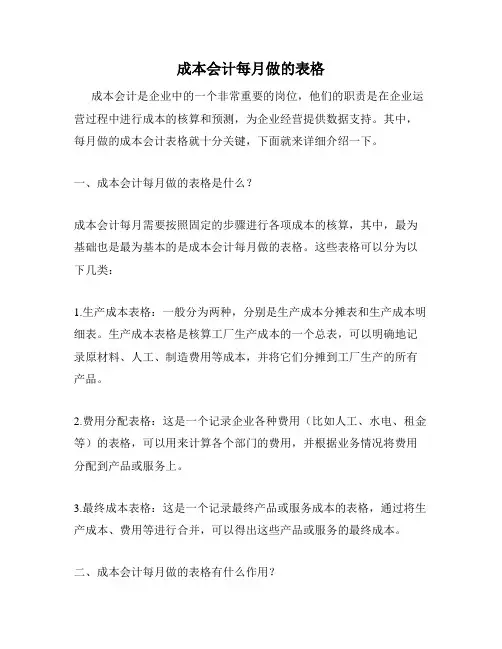 成本会计每月做的表格