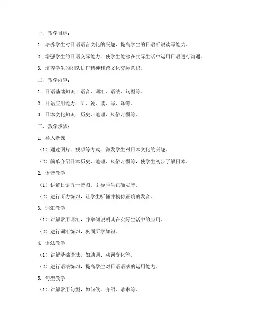 日语综合素质教案模板范文