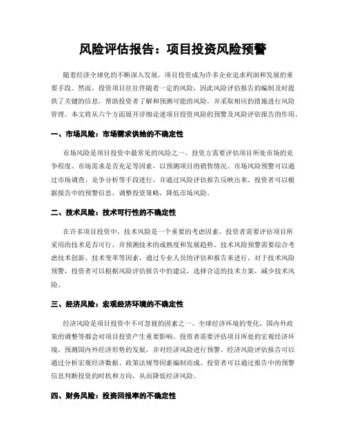 风险评估报告：项目投资风险预警
