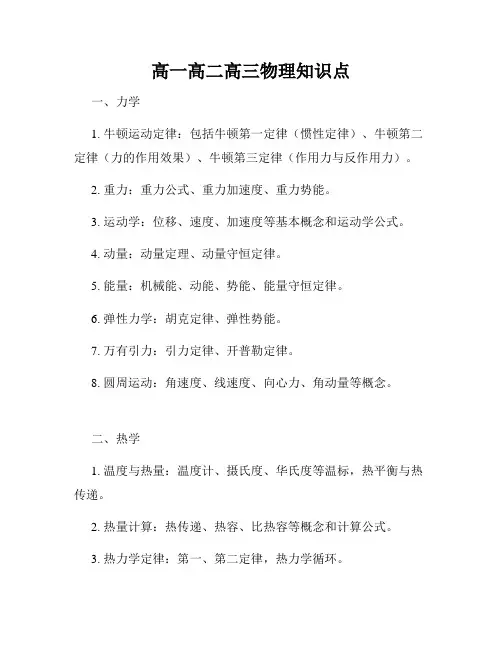 高一高二高三物理知识点