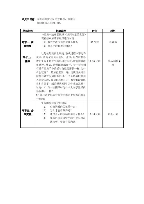 第二单元活动方案及总结