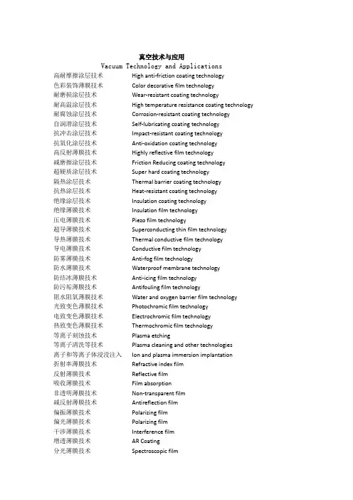 涂层与薄膜技术种类