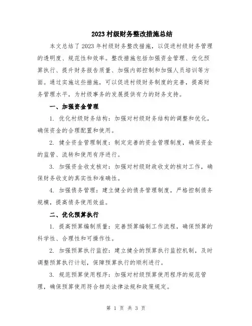 2023村级财务整改措施总结