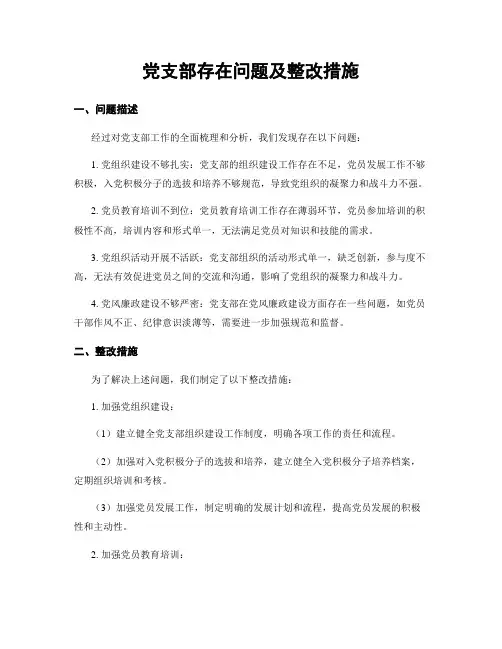 党支部存在问题及整改措施