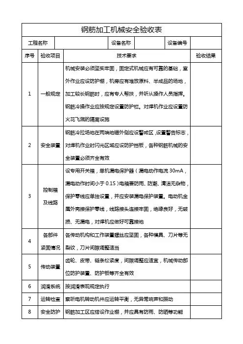 钢筋加工机械安全验收表