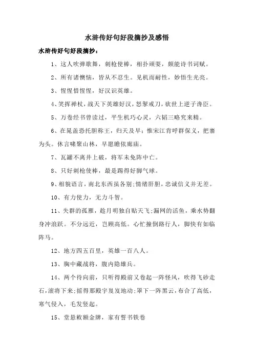 水浒传好句好段摘抄及感悟
