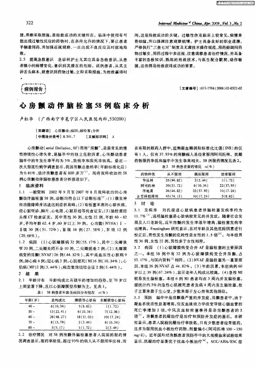 心房颤动伴脑栓塞58例临床分析