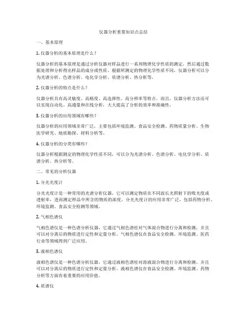 仪器分析重要知识点总结