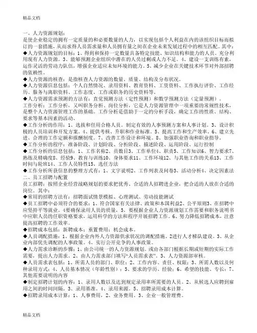 人力资源六大模块及详细内容复习进程