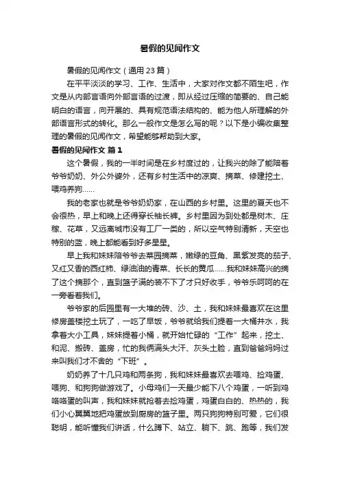 暑假的见闻作文（通用23篇）