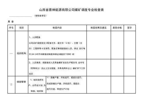 煤矿调度专业检查表
