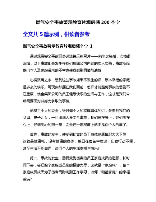 燃气安全事故警示教育片观后感200个字