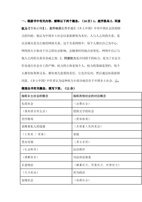 关于乡土中国竞赛题目