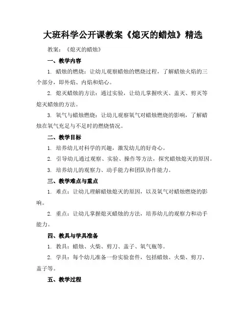 大班科学公开课教案《熄灭的蜡烛》精选