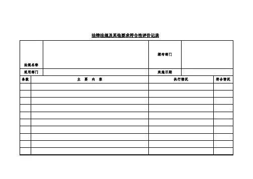 法律法规及其他要求符合性评价记录(word表格)