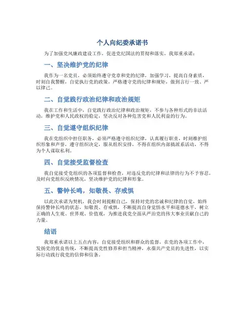 个人向纪委承诺书