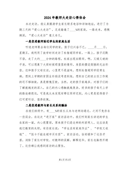 2024年教师大走访心得体会(二篇)