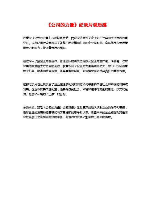 《公司的力量》纪录片观后感