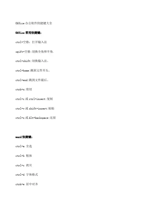 Office办公软件快捷键大全