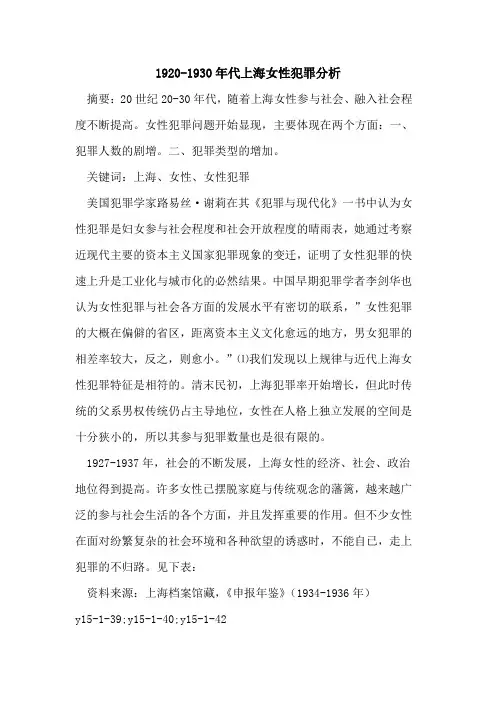 1920-1930年代上海女性犯罪分析