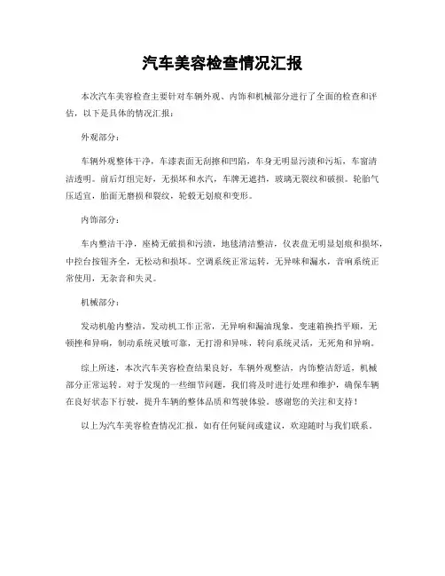 汽车美容检查情况汇报