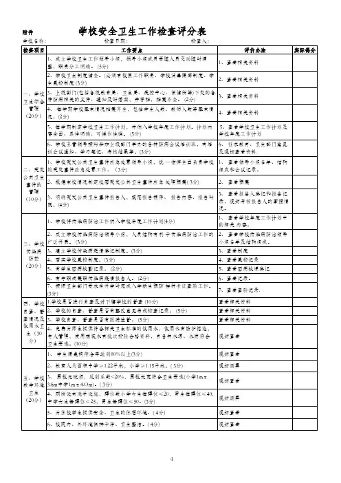 学校安全卫生检查评分表