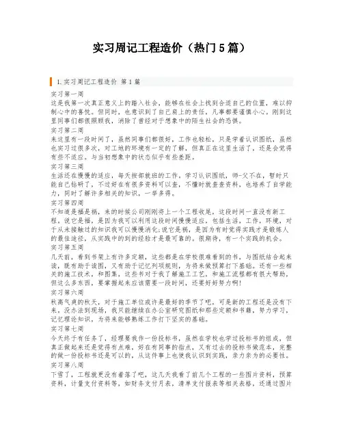 实习周记工程造价(热门5篇)