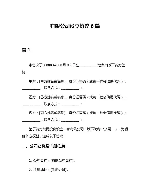 有限公司设立协议6篇