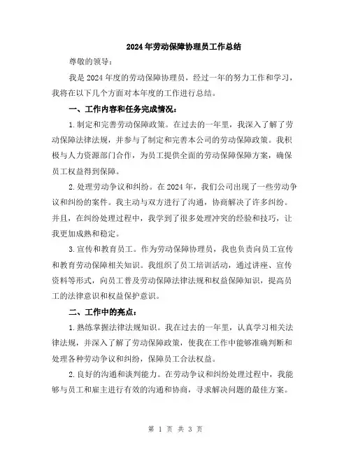2024年劳动保障协理员工作总结