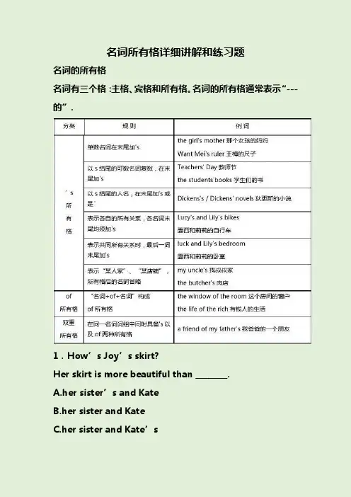 名词所有格详细讲解和练习题