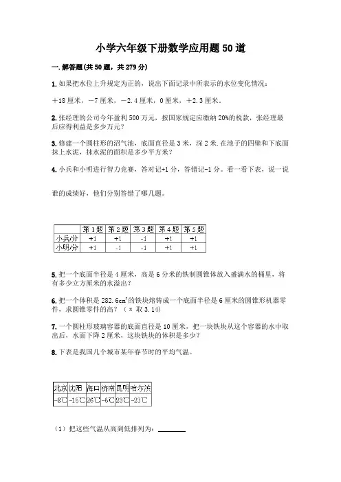 小学六年级下册数学应用题50道精品【典优】