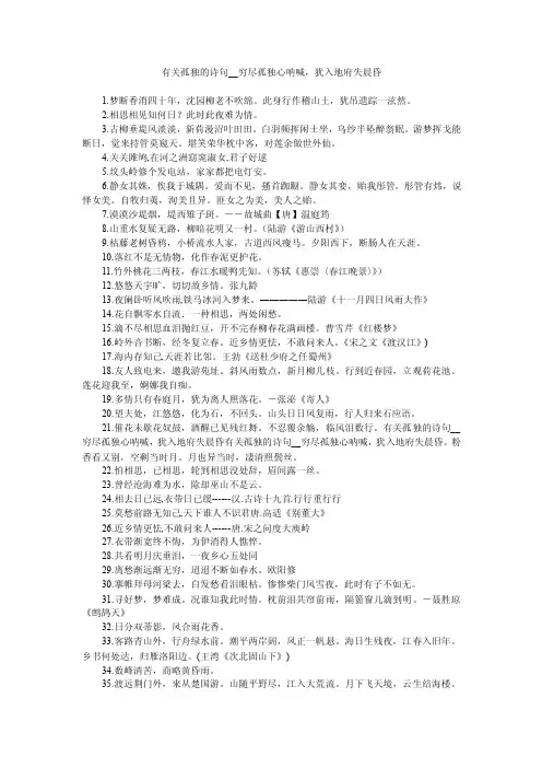 有关孤独的诗句__穷尽孤独心呐喊，犹入地府失晨昏