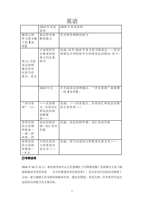 2019年普通高等学校招生全国统一高考考试大纲解读：英语 Word版含答案 