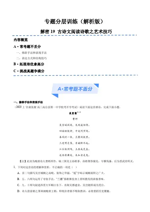 2024年高频考点解密19 古诗文阅读诗歌之艺术技巧(分层训练)(解析版)