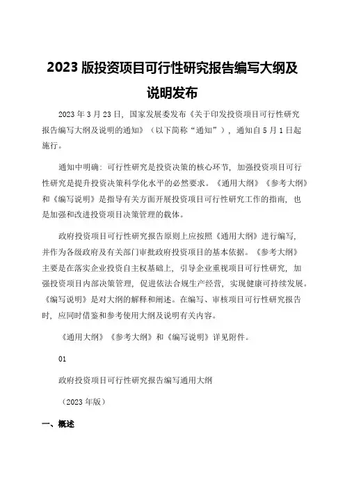 2023版投资项目可行性研究报告编写大纲及说明发布