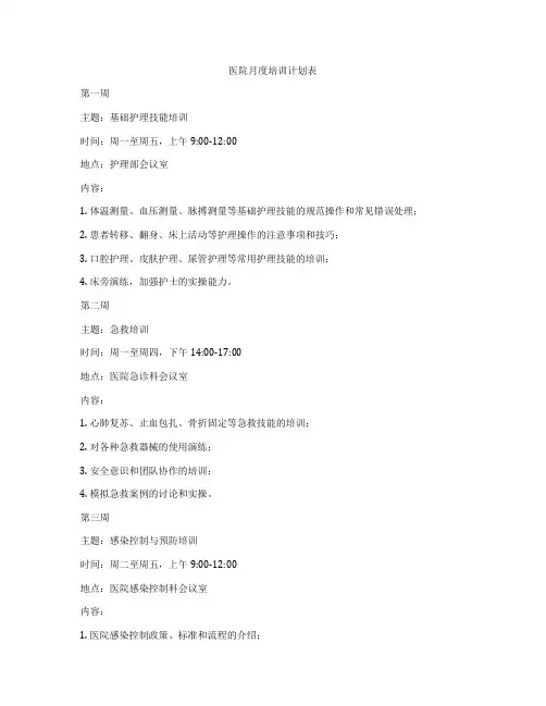 医院月度培训计划表