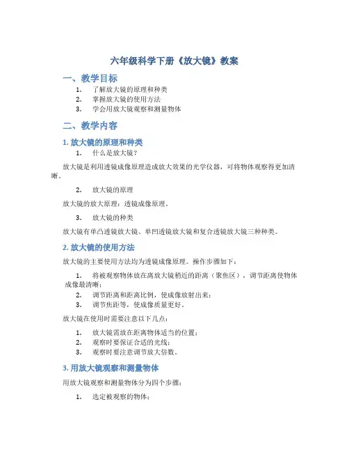 六年级科学下册《放大镜》教案