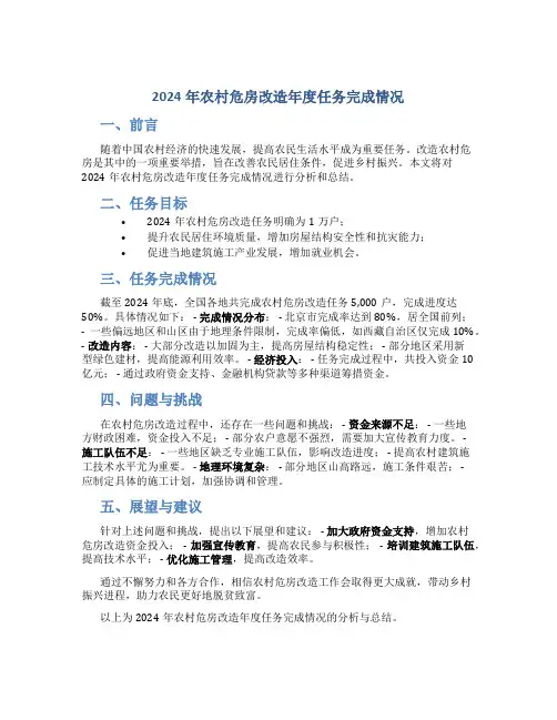 2024年农村危房改造年度任务完成情况