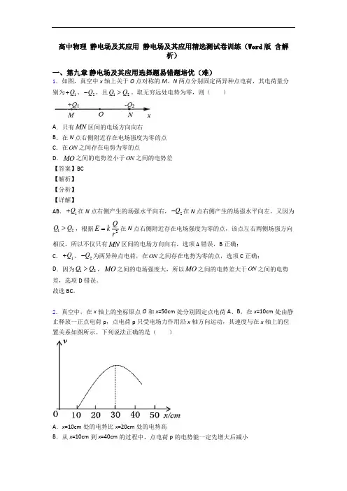 高中物理 静电场及其应用 静电场及其应用精选测试卷训练(Word版 含解析)