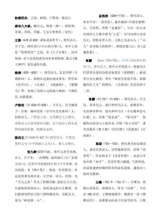 初中必背古诗词作者介绍