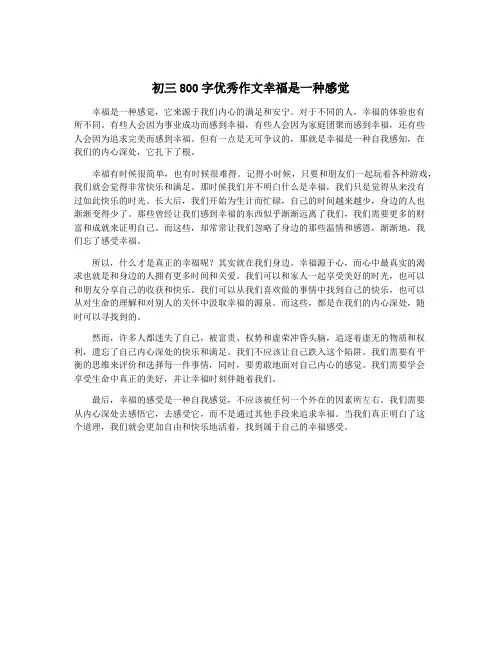 初三800字优秀作文幸福是一种感觉